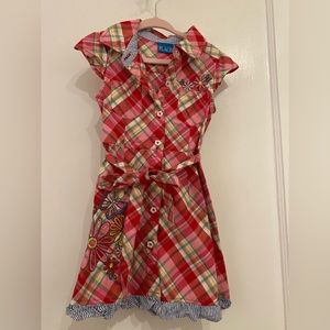 Children’s place button down red & white checkered dress with flowers size 3t